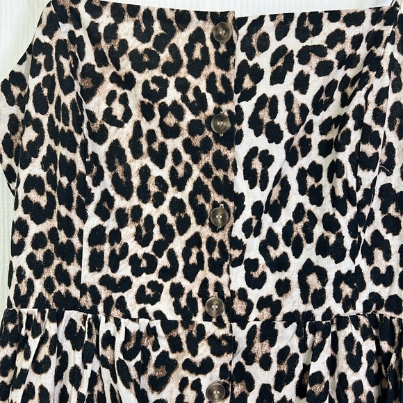 H&M - Linen Blend Cheetah Print Button Down Spaghetti Strap Lined Midi Dress M - Picture 8 of 11